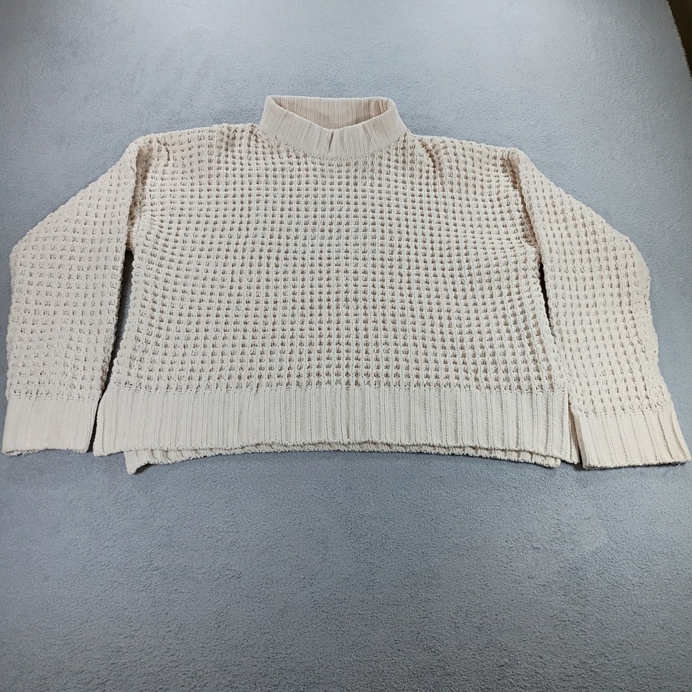 Altar'd State Womens Chenille Waffle Knit Mock Neck Sweater Cream XS Cozy
